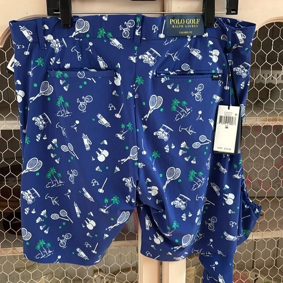 POLO golf shorts nwt 36. Martini Palm tree golf cart tennis racket. Pickle ball